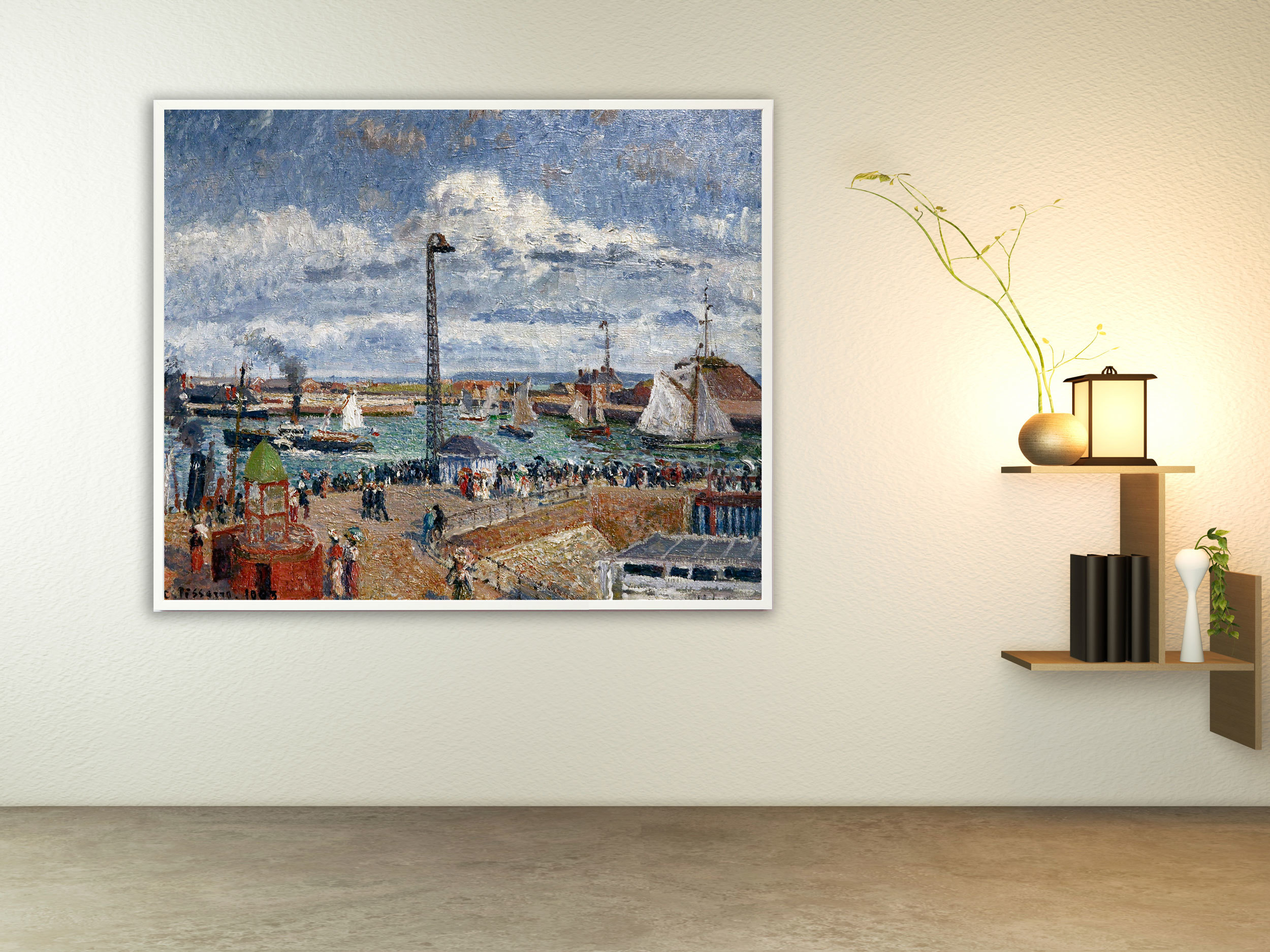 Camille Pissarro - L´Anse des Pilotes et le brise lames est , Bilderrahmen weiß